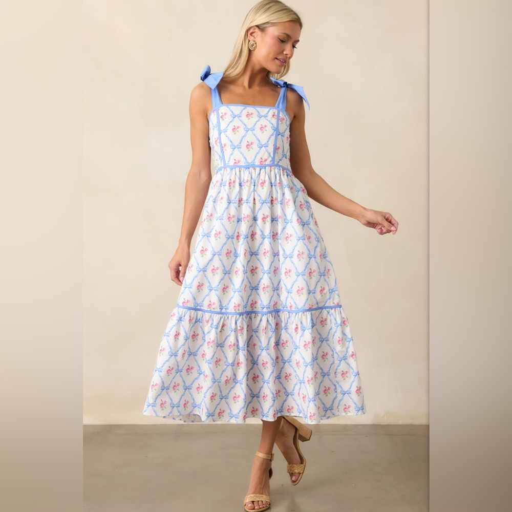 NWT Ballet Recital Cotton Blue Bow Midi Dress - Picture 3 of 4